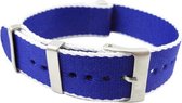 Premium Seat Belt Blue White - Nato strap 20mm - Horlogeband Blauw Wit + Luxe pouch