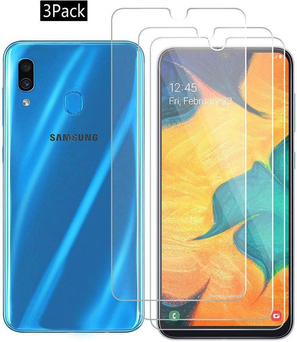 3x Screenprotector Tempered Glass Glazen Gehard Screen Protector 2.5D 9H (0.3mm) - Glasplaatje Geschikt voor: Samsung Galaxy A30 - Glas - bescherm - beschermglas - ZT Accessoires