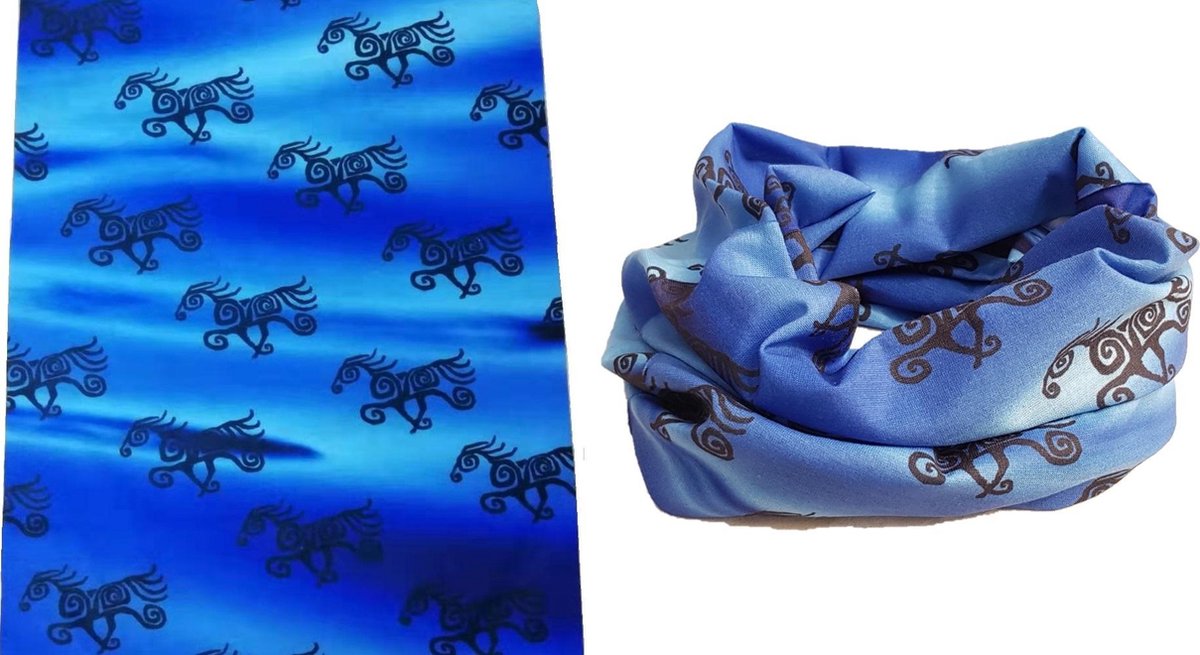 Tube scarf - paarden - Nekwarmer - Blauw water - Multifunctioneel