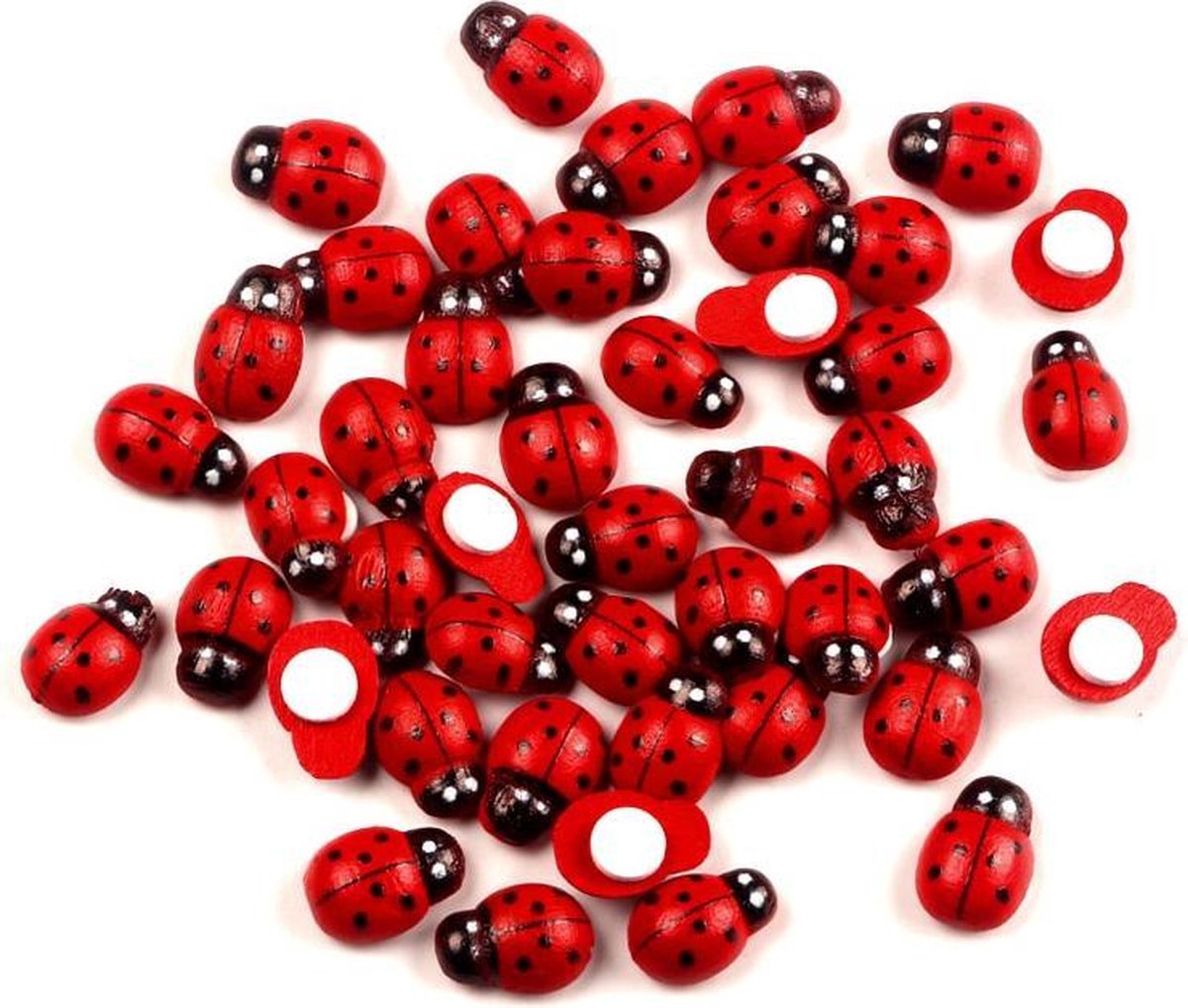 Houten lieveheersbeestjes | knutselen | diy | decoratie | 100 stuks | rood