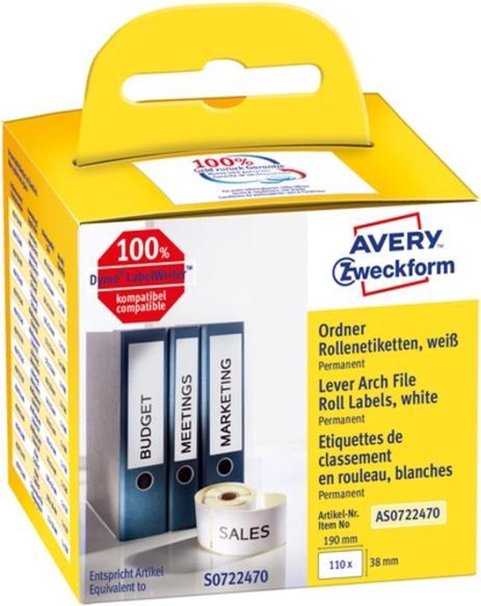 Ordnerrugetiket Avery 190mm x 38mm, wit permanent 1x110 etiketten