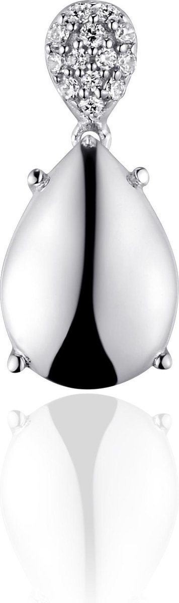 Gisser Jewels - I01P001 - Hanger excl. Collier - Druppel vorm Glad en gezet met Zirkonia - 18mm x 8mm - Gerhodineerd Zilver 925 - Sieraad - Dames