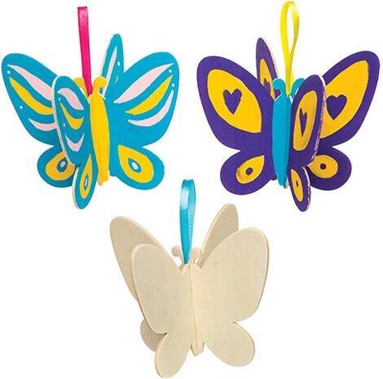 Papillons 3D en bois à fabriquer et à décorer pour les enfants - Ensemble  de bricolage