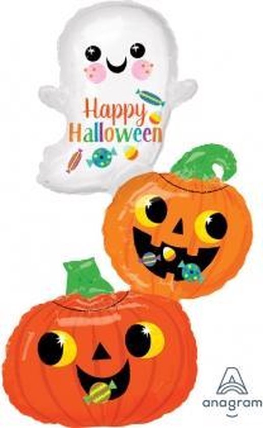 SuperShape Happy Ghost & Pumpkin Stack Foil Balloon P35 packaged 55 x 93cm