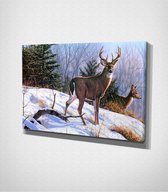 Snow Deer - Painting Canvas - 100 x 70 cm - Schilderij - Canvas - Slaapkamer - Wanddecoratie  - Slaapkamer - Foto op canvas