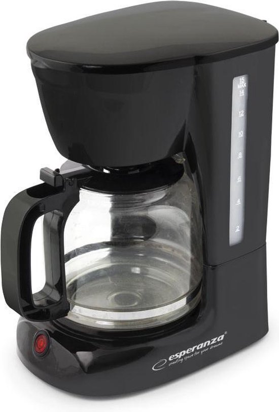 Esperanza Arabica | Koffiezetapparaat | 950W | Glazen Schenkkan 1.8 L | Ingebouwd Herbruikbaar Filter | Druppelstop | Zwart