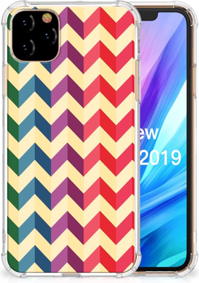 Apple iPhone 11 Pro Max Doorzichtige Silicone Hoesje Zigzag Multi Color