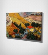 Landscape With House And Ploughman - 100 x 70 cm - Schilderij - Canvas - Slaapkamer - Wanddecoratie  - Slaapkamer - Foto op canvas