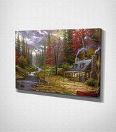 House In The Woods – - 60 x 40 cm - Schilderij - Canvas - Slaapkamer - Wanddecoratie  - Slaapkamer - Foto op canvas