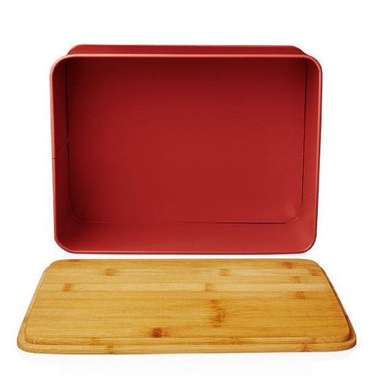 Lumaland Cuisine broodtrommel, van metaal met bamboedeksel, rechthoekig, 30,5 x 23,5 x 14 cm, lichtgrijs