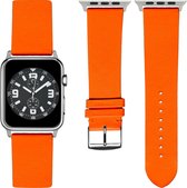 Oranje Lederen Apple horlogeband (38mm) zilveren adapter