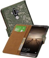 Lace Bookstyle Wallet Case Hoesjes Geschikt voor Huawei Mate 9 Donker Groen