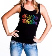 World gay freedom gaypride tanktop/mouwloos shirt zwart dames S