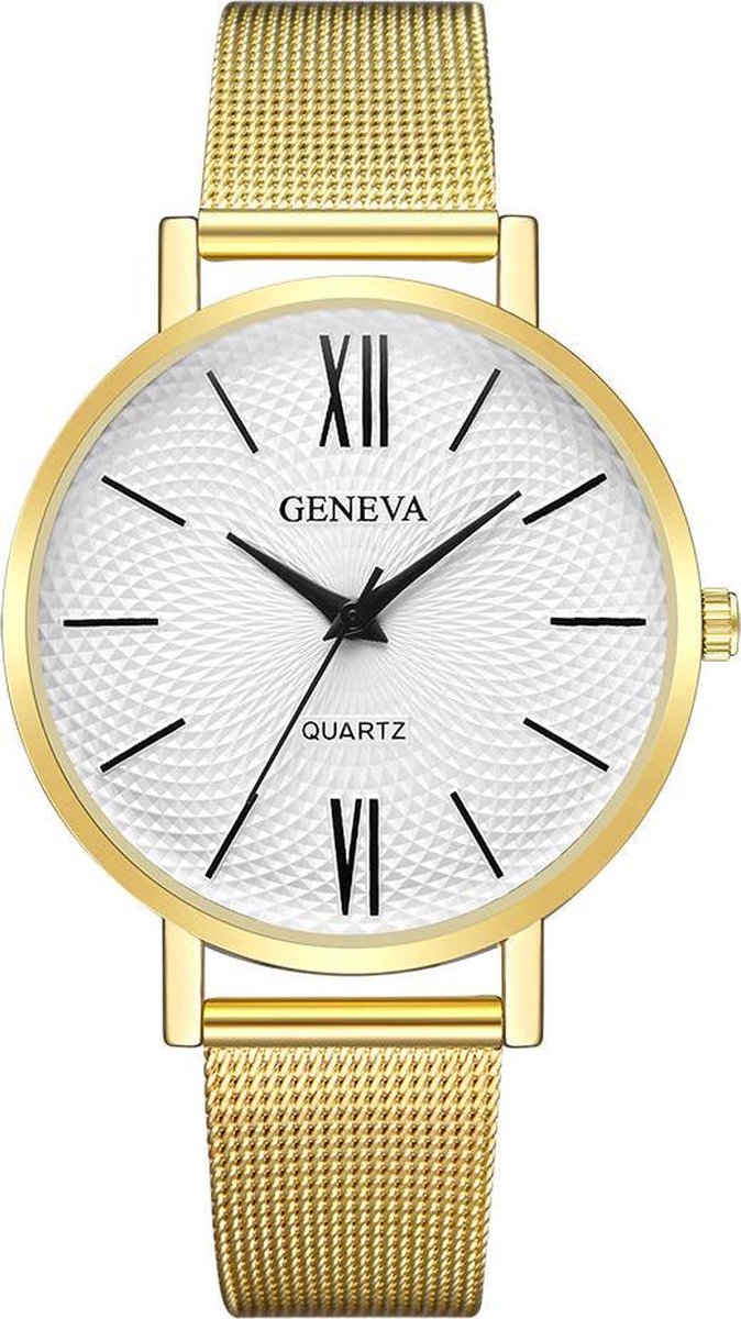 Geneva Roman Mesh Horloge - Goud - Staal - Ø 38 mm