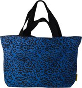 Mycha Ibiza – leopard tas - XL shopper - Strandtas - tas met rits - donkerblauw – Ibiza – 100% katoen
