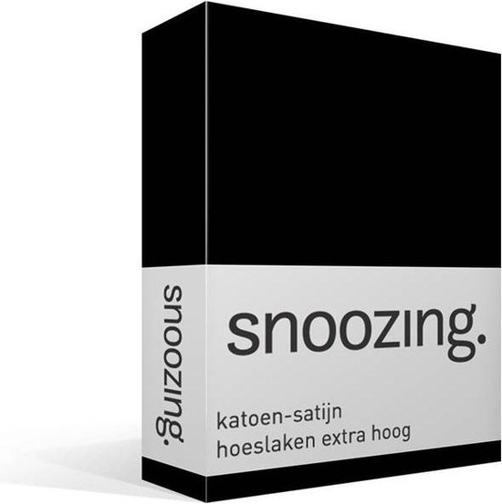 Snoozing - Katoen-Satin - Hoeslaken - Extra élevé - lits jumeaux - 160x210 cm - Zwart
