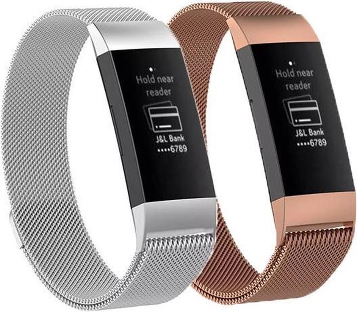 KELERINO. Milanees bandje voor Fitbit Charge 3 - Zilver & Rose Goud - Small