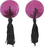 Pincée - Burlesque diamant rond violet / noir - Pompons à tétons ronds Noir - décoration tétine - brosse à tétons
