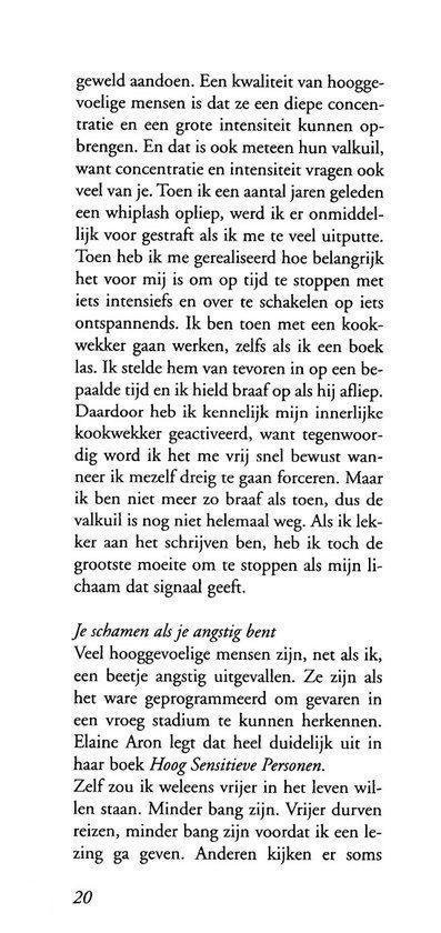 Tekstpagina over hooggevoeligheid, concentratie en angst, met paginanummer 20.
