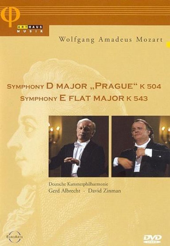 DVD-hoes met Mozart's symfonieën "Prague" en E Flat Major. Met dirigenten Gerd Albrecht en David Zinman.