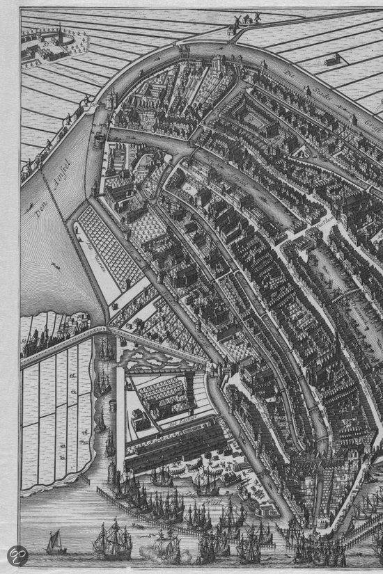 Historische kaart van Amsterdam met de Amstel en grachten.