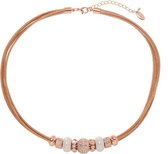 Korte ketting rose kleur van waxkoord 45 cm lengte met metalen kralen + kristal stenen + 7,5cm verlengketting