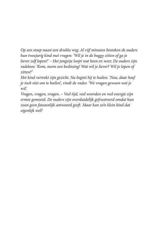 Pagina met tekst over een kind in een buggy en vragen van ouders.