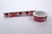 Breekbaar tape, wit met rood 50mm x 66mtr. 36 rollen. + Kortpack pen (020.0005)