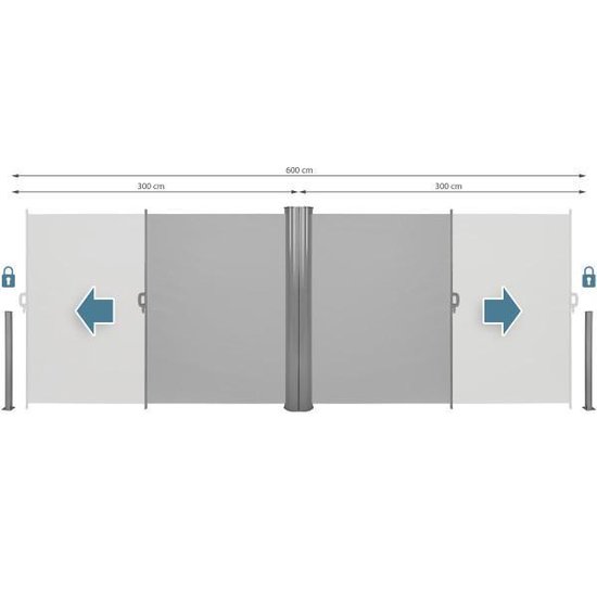 tectake - ondoorzichtig aluminium windscherm - zijluifel, wind- en inkijkbescherming voor balkons, tuinen en terrassen, uitschuifbare zonwering voor een balkon- 160 x 300 cm, grijs