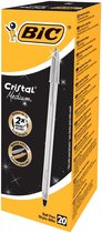 2x Bic balpen Cristal Medium, zilveren lichaam, zwarte inkt, doos a 20 stuks