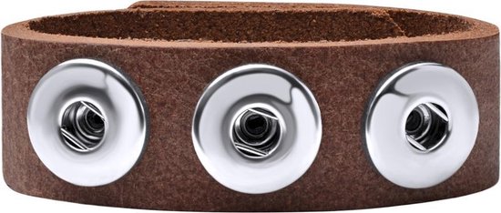Quiges - Bracelet bouton Quiges en cuir 18 mm Braun 18,5-20,5 cm - EBM116