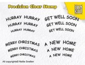 Nellies Choice Clearstempel - teksten merry christmas, hurray, get well soon, a new home - Engels tekst - 1 stempel APST009