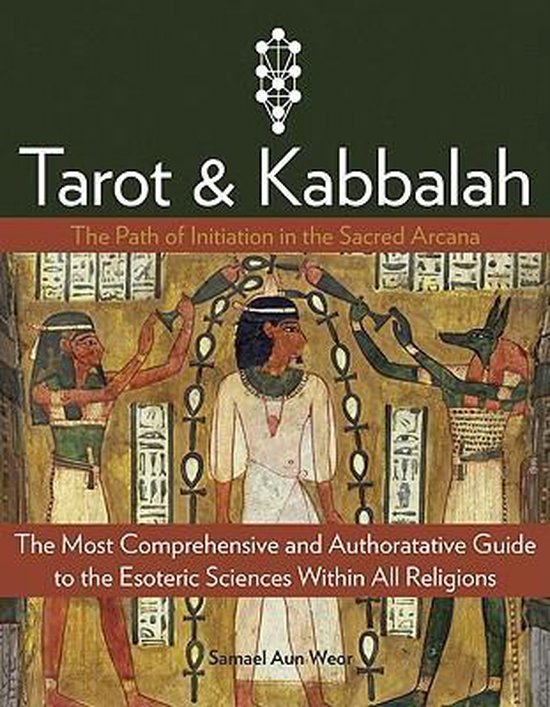 Couverture du livre 'Tarot & Kabbalah: The Path of Initiation in the Sacred Arcana'. Avec des hiéroglyphes et des figures égyptiennes.