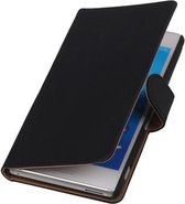 Sony Xperia M4 Aqua Effen Booktype Wallet Hoesje Zwart