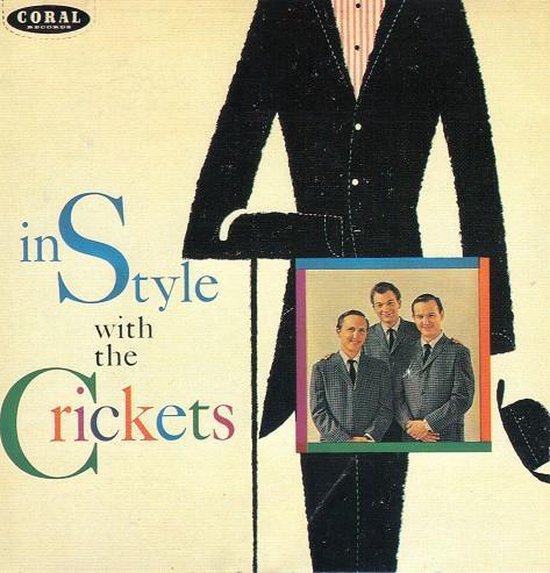 Albumhoes met de tekst 'In Style with the Crickets', met een afbeelding van drie mannen in pakken.