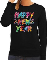 Happy new year sweater / trui voor oud en nieuw voor dames - zwart - Nieuwjaarsborrel kleding S