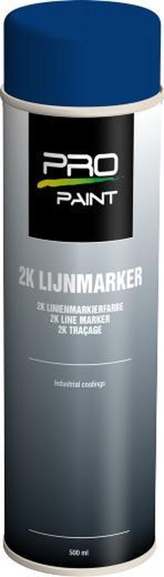 Pro-Paint 2K Lijnmarker spuitbus, donkerblauw met wit en grijs label. 500 ml.