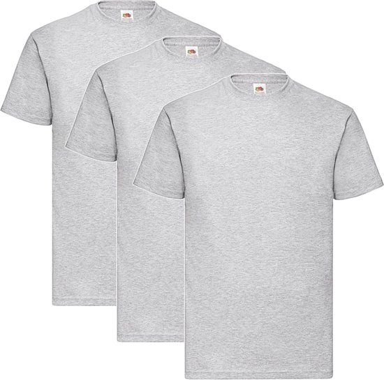 3 Pack Shirts Fruit of the Loom Ronde Hals Heather Grey Maat M Valueweight