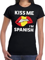 Kiss me i'm Spanish t-shirt zwart dames - feest shirts dames S