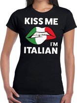 Kiss me i'm Italian t-shirt zwart dames - feest shirts dames S