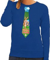 Paashaas stropdas vrolijk Pasen sweater blauw voor dames XS