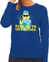 Fout paas sweater blauw take me to your leader voor dames M