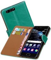 Zakelijke Book Case Telefoonhoesje Geschikt voor de Huawei P10 Plus - Portemonnee Hoesje - Pasjeshouder Wallet Case - Groen