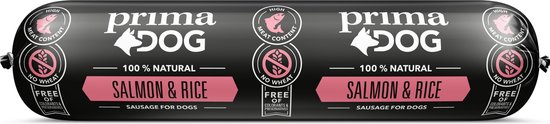 PrimaDog Zalm & Rijst Worst - Natvoer Hond - 800 gram 12 stuks