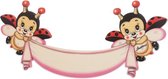 Naambord 2 lieveheersbeestjes roze | Bartolucci | 39,5 x 17 cm hout