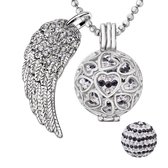 Quiges Engelenroeper 18mm Bolhouder met Ketting 90cm en Bolletje - Dames - Zilverkleurig Hartjes - EBS18180