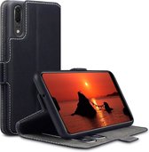 Huawei P20 Bookcase hoesje - CaseBoutique - Effen Zwart - Kunstleer