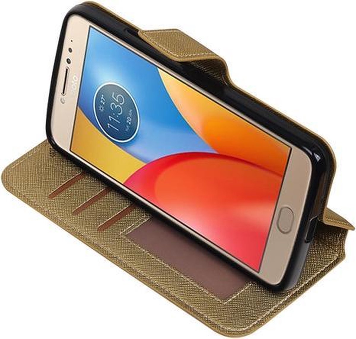 BestCases.nl Goud Motorola Moto E4 TPU wallet case booktype hoesje HM Book