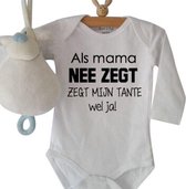 Baby Rompertje met tekst Als mama nee zegt zegt mijn tante wel ja | Lange mouw | wit zwart | maat 50/56