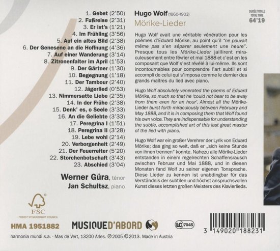Hugo Wolf MörikeLieder, Jan Schultsz CD (album) Muziek bol